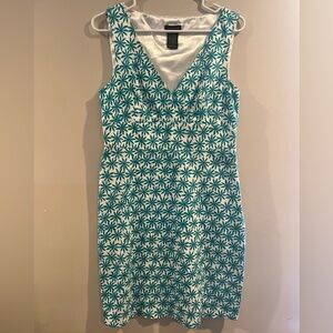 Spense Dress v Neck side zipper White Turquoise Floral Missy size 10